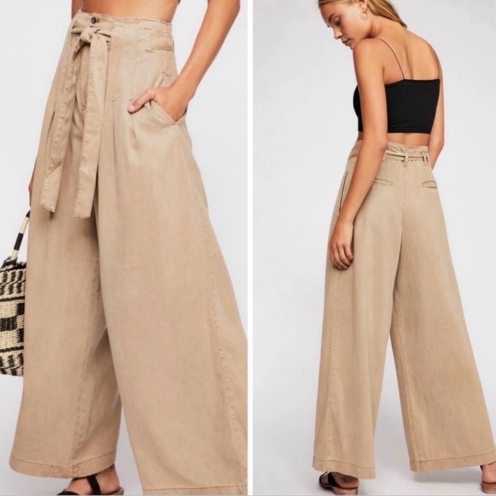 Free people womens Tan Wide-Leg trouser  pants